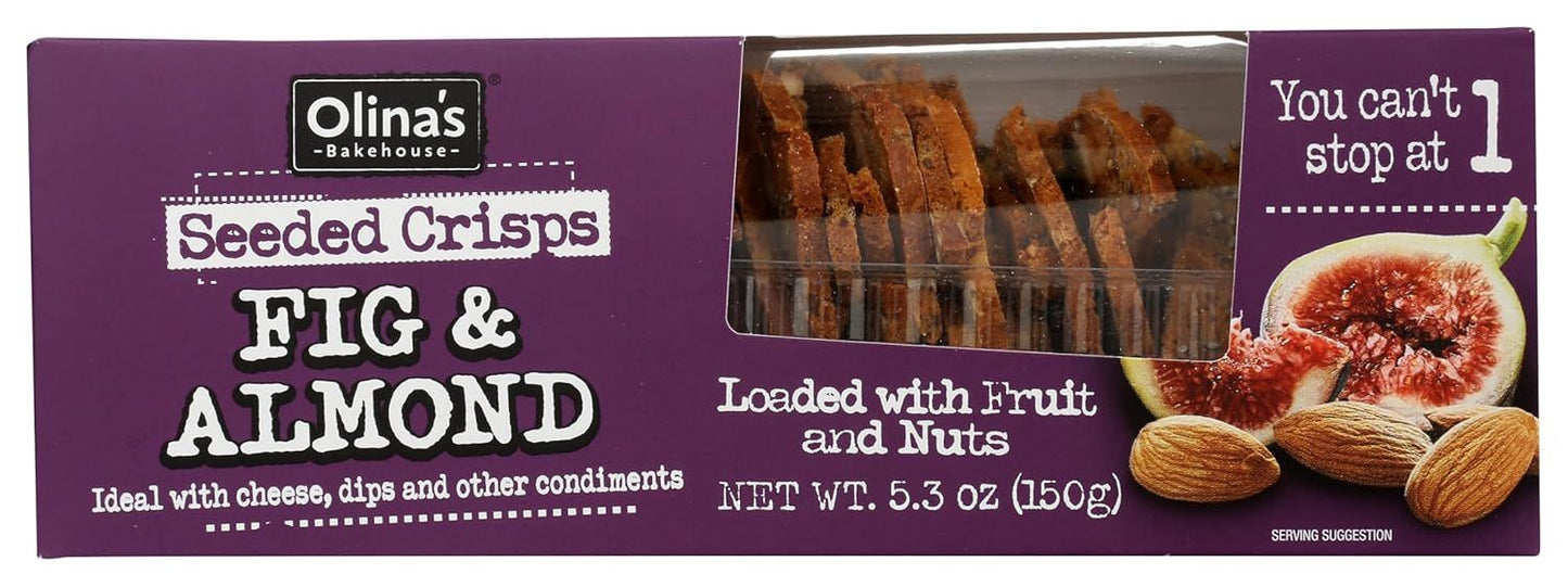 Olina's Bakehouse Seeded Crisps FIG and ALMOND 5.3 oz (3 pack) crackers. Loaded with fruit and nuts!
