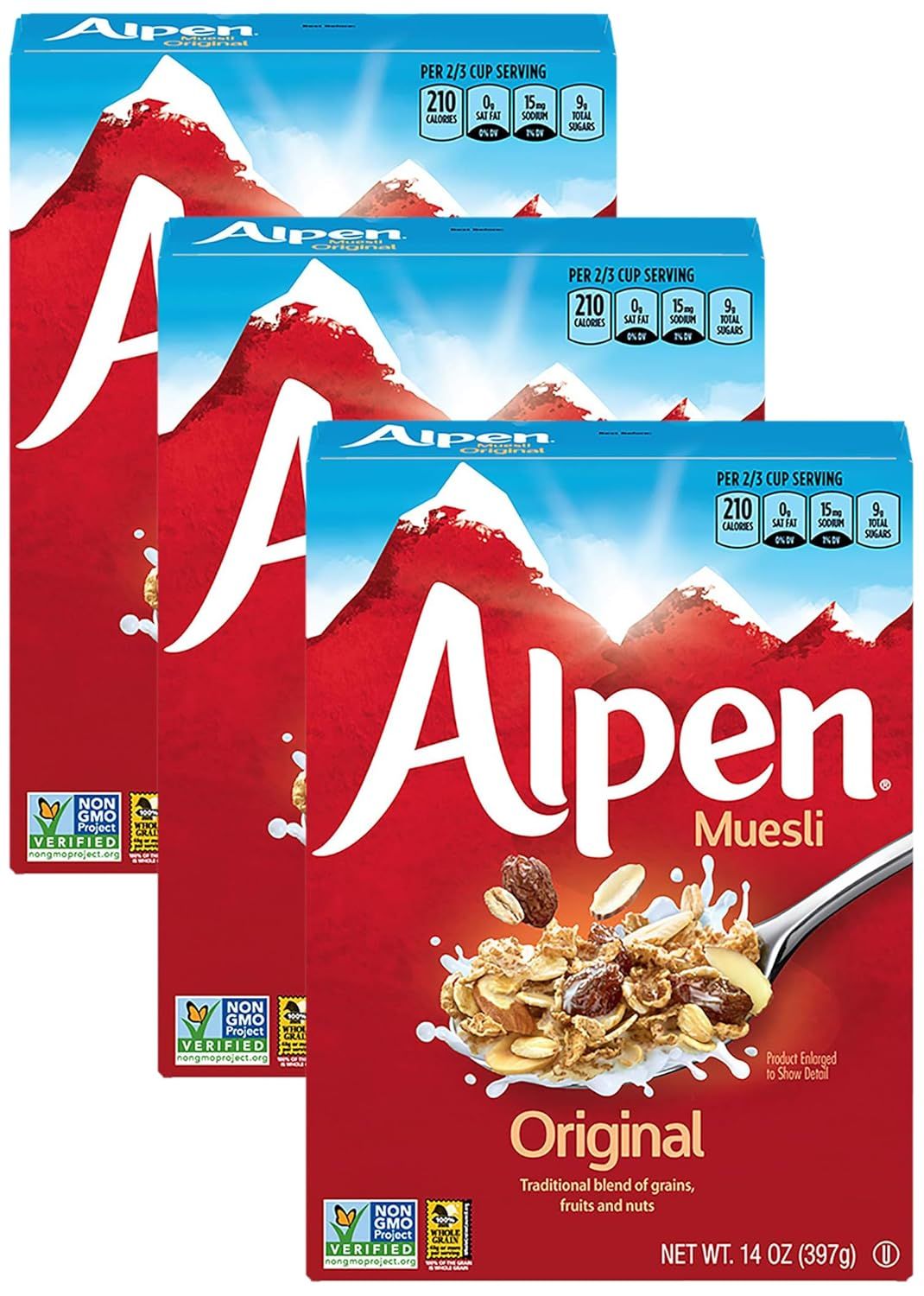 Alpen Original Muesli, Swiss Style Muesli Cereal 14 Oz Box (Pack of 3)