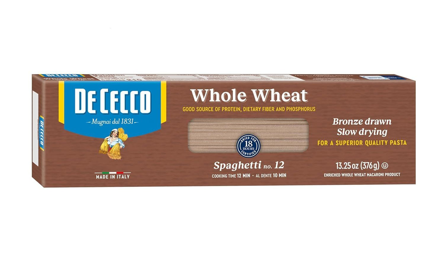 De Cecco Whole Wheat Pasta, Spaghetti No.12, 13.25 Ounce
