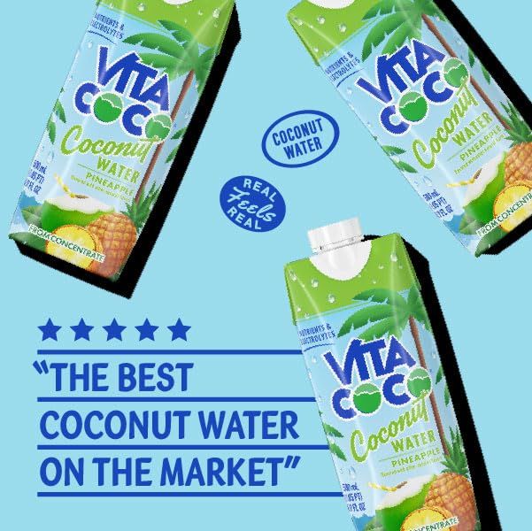 Vita Coco Coconut Water Naturally Hydrating Electrolyte Drink , Sports Drinks Gluten Free, Pineapple, 16.9 Fl Oz (Pack of 12)