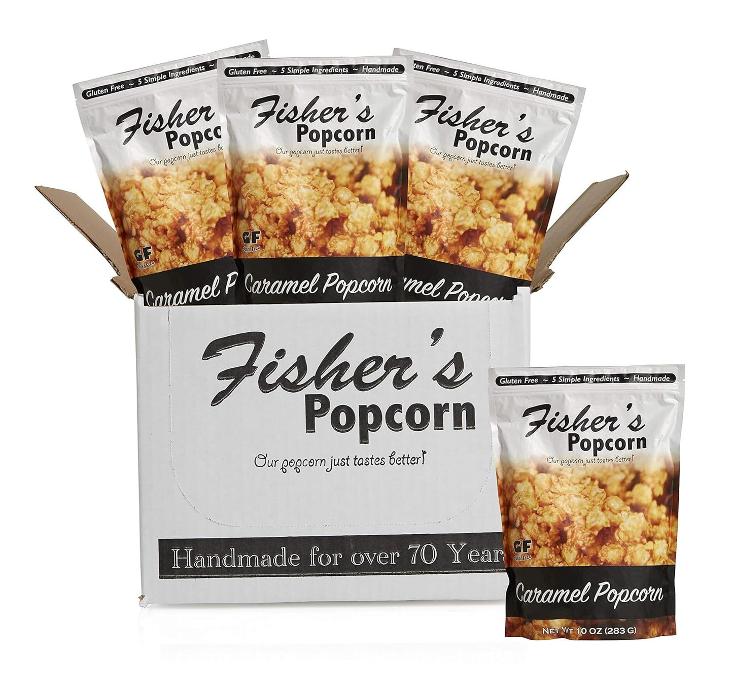 Fisher's Popcorn | Caramel Flavor | 10oz Bag | 4-Pack