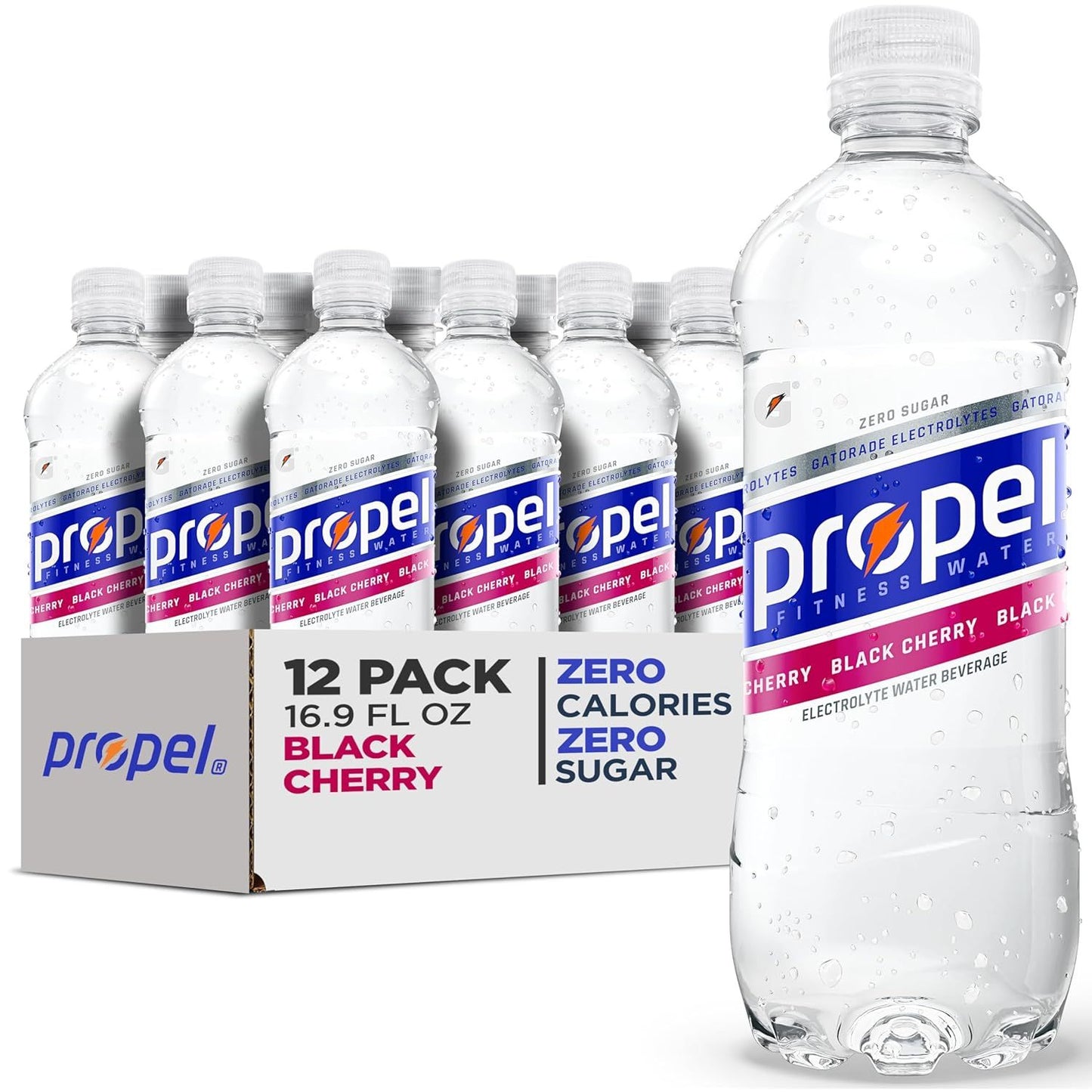Propel Electrolyte Enhanced Water Sports Drink, Black Cherry Flavored Water, 16.9 fl oz Water Bottles (12 Pack)