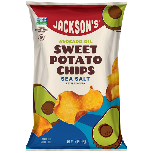 (3 pack) Jackson's Sweet Potato Kettle Chips with Sea Salt, Avocado Oil, Allergen-Friendly, 5 oz