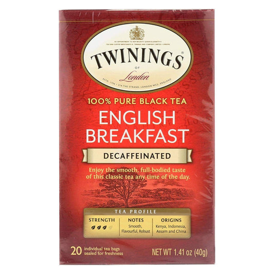 Twinings English Breakfast, Decaffeinated, Tea Bags, 20 Count Boxes, 6 Pack