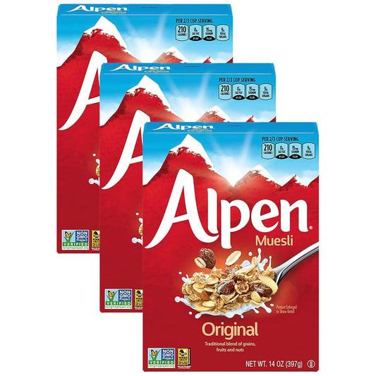 Alpen Original Muesli, Swiss Style Muesli Cereal 14 Oz Box (Pack of 3)