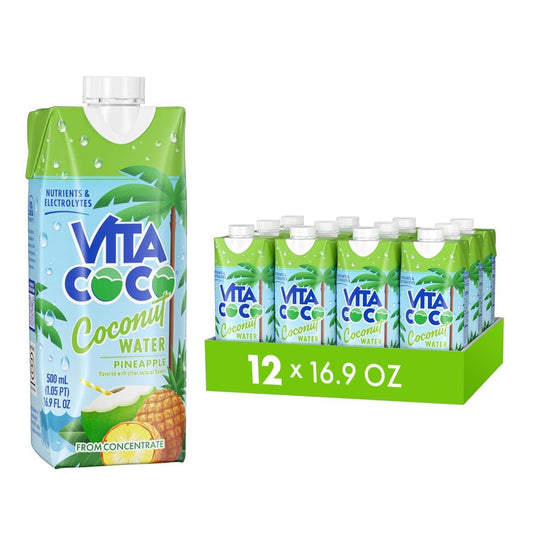 Vita Coco Coconut Water Naturally Hydrating Electrolyte Drink , Sports Drinks Gluten Free, Pineapple, 16.9 Fl Oz (Pack of 12)